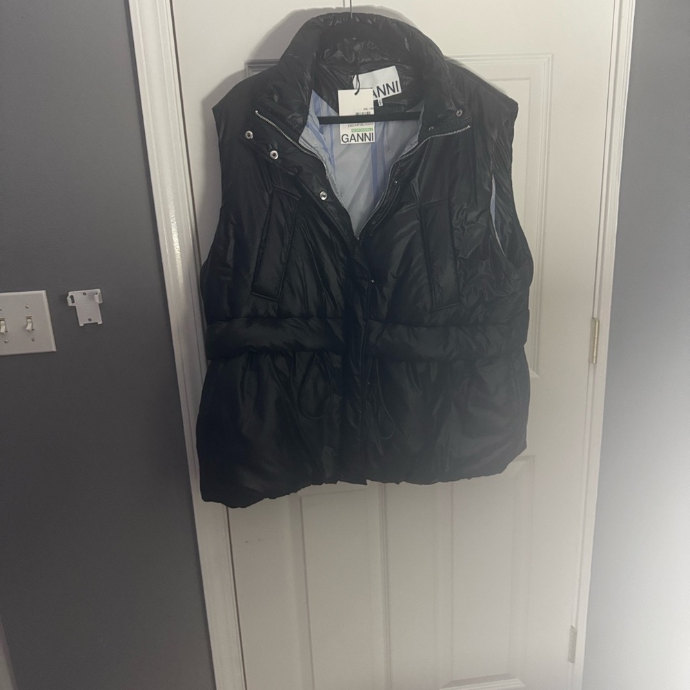 Ganni Shiny Black Puffer Vest
